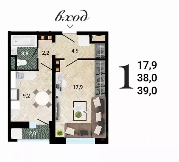 1-к кв. Воронежская область, Воронеж Ростовская ул., 18А (38.9 м) - Фото 1