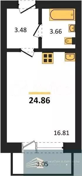 Квартира-студия, 24,9 м, 3/4 эт. - Фото 0