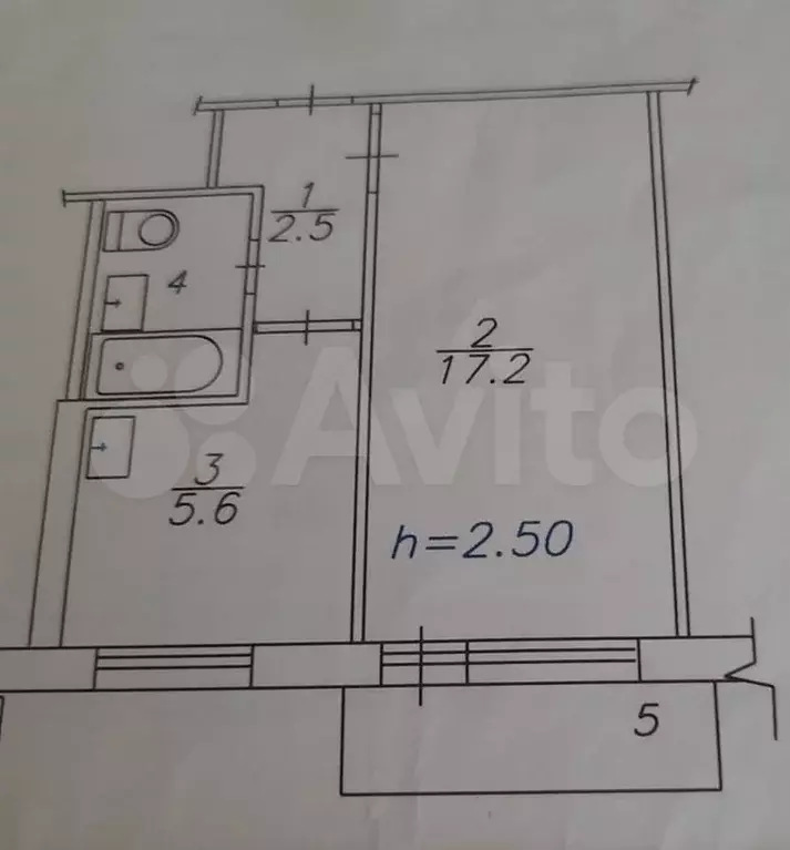 1-к. квартира, 30 м, 5/5 эт. - Фото 0