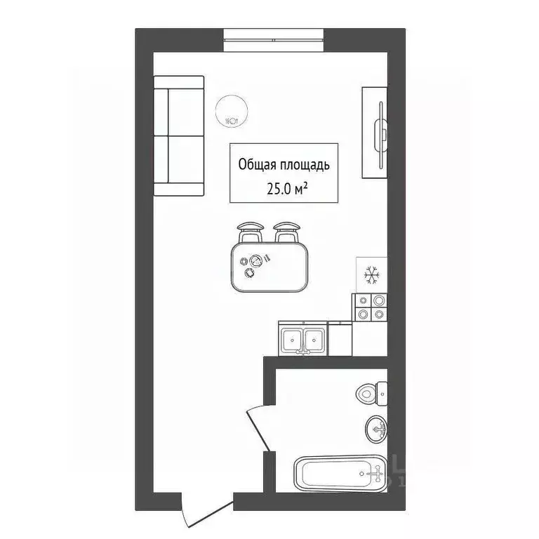 Студия Новосибирская область, Новосибирск ул. Ватутина, 93/2 (25.0 м) - Фото 2