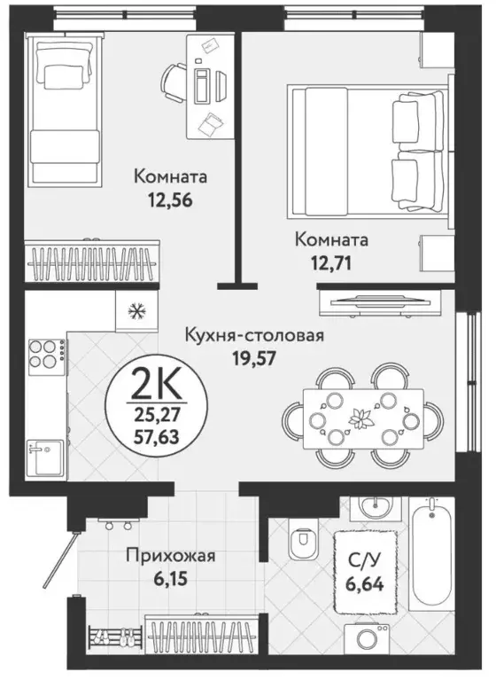 2-к кв. Новосибирская область, Новосибирск Одоевский жилой комплекс, 4 ... - Фото 1