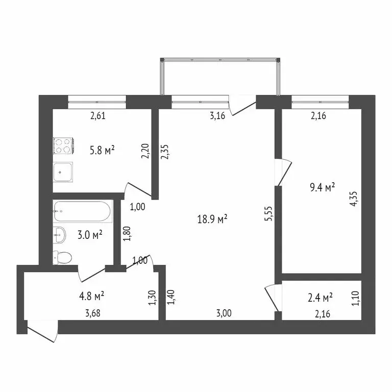 2-комнатная квартира: Ишим, улица Рокоссовского, 31 (42.2 м) - Фото 0