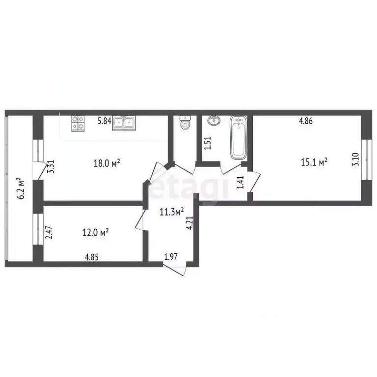 2-к кв. Вологодская область, Вологда Ярославская ул., 5А (64.3 м) - Фото 1