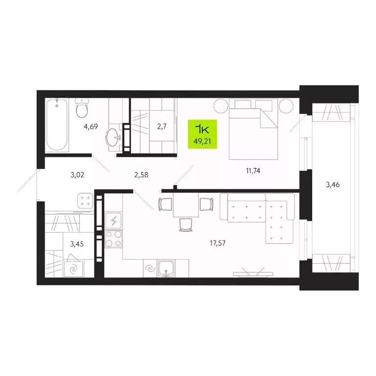 1-к кв. Томская область, Томск Уютный жилой квартал, ул. Маяковского, ... - Фото 1
