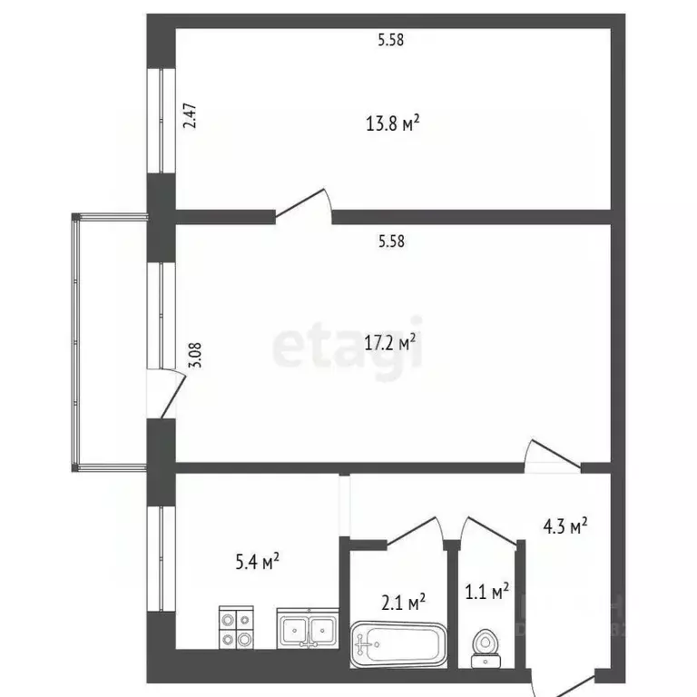 2-к кв. Кемеровская область, Междуреченск ул. Юности, 11 (43.9 м) - Фото 1