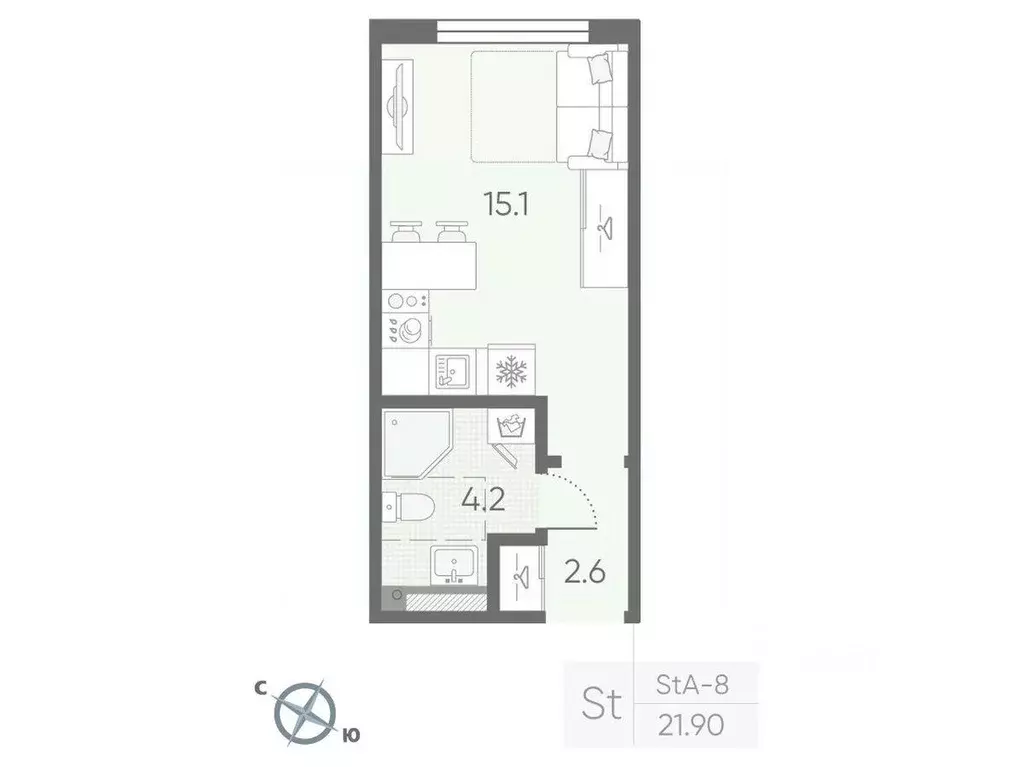 Квартира, студия, 21.9 м - Фото 1