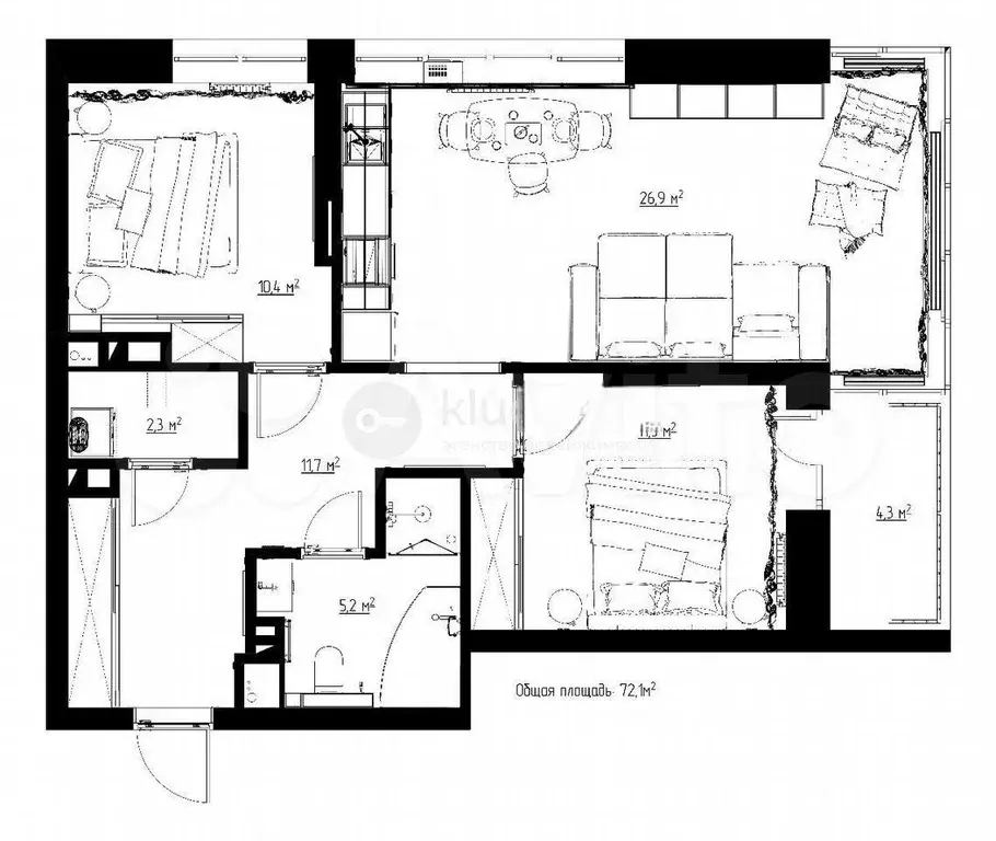 3-к. квартира, 60 м, 5/23 эт. - Фото 0