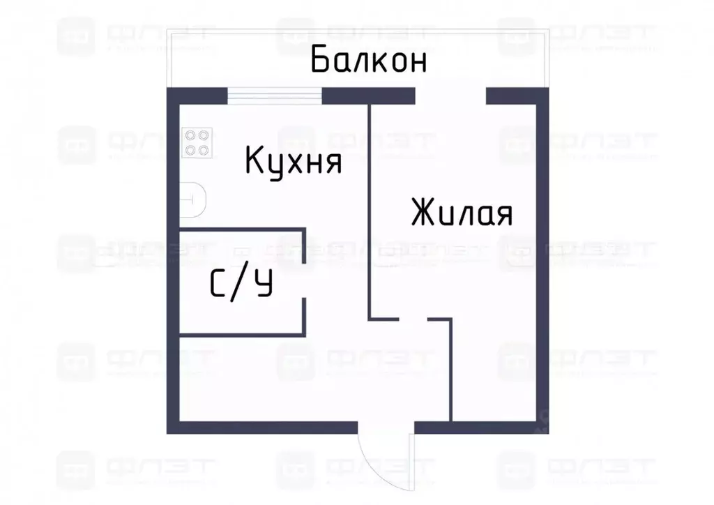 1-к кв. Татарстан, Казань ул. Адоратского, 49 (34.6 м) - Фото 2