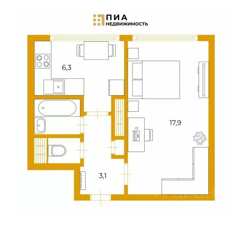 1-к кв. Санкт-Петербург ул. Добровольцев, 46 (33.0 м) - Фото 1