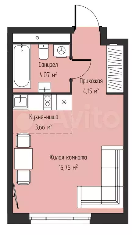 Квартира-студия, 27,6 м, 26/29 эт. - Фото 0