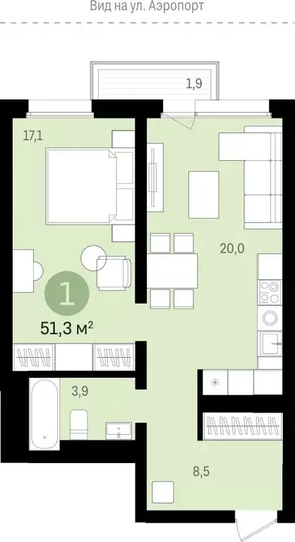 1-комнатная квартира: Новосибирск, улица Аэропорт, 23/1 (51.59 м) - Фото 1