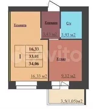 1-к. квартира, 33 м, 2/9 эт. - Фото 0