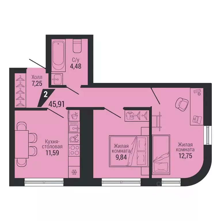2-к кв. Свердловская область, Екатеринбург ул. Красных Командиров, 80 ... - Фото 2
