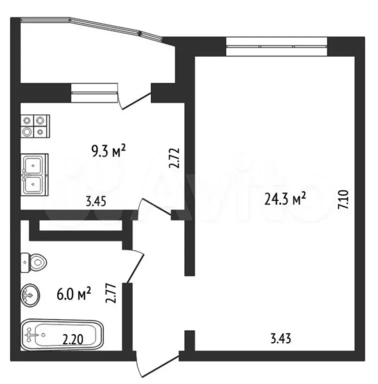1-к. квартира, 43,6 м, 4/15 эт. - Фото 0