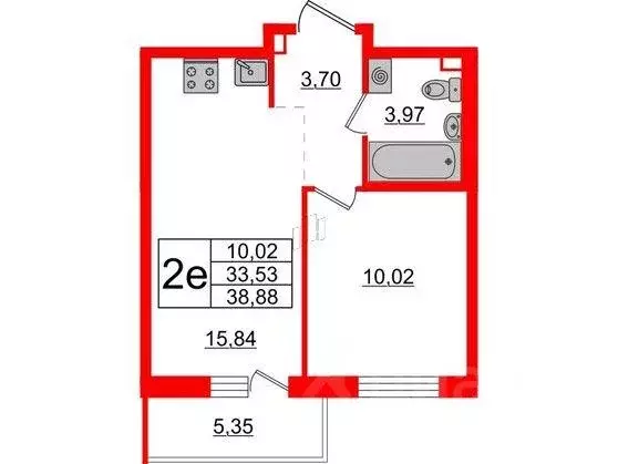 Квартира, 1 комната, 38.79 м - Фото 0