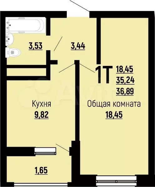 1-к. квартира, 36,9 м, 18/24 эт. - Фото 0