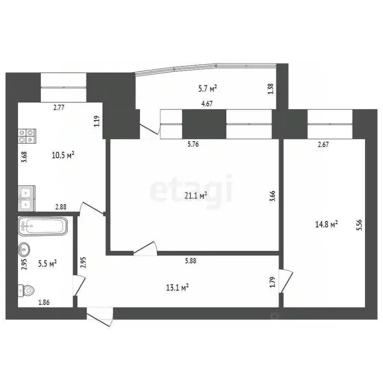 2-к кв. Саха (Якутия), Якутск ул. Халтурина, 14/3 (65.0 м) - Фото 2