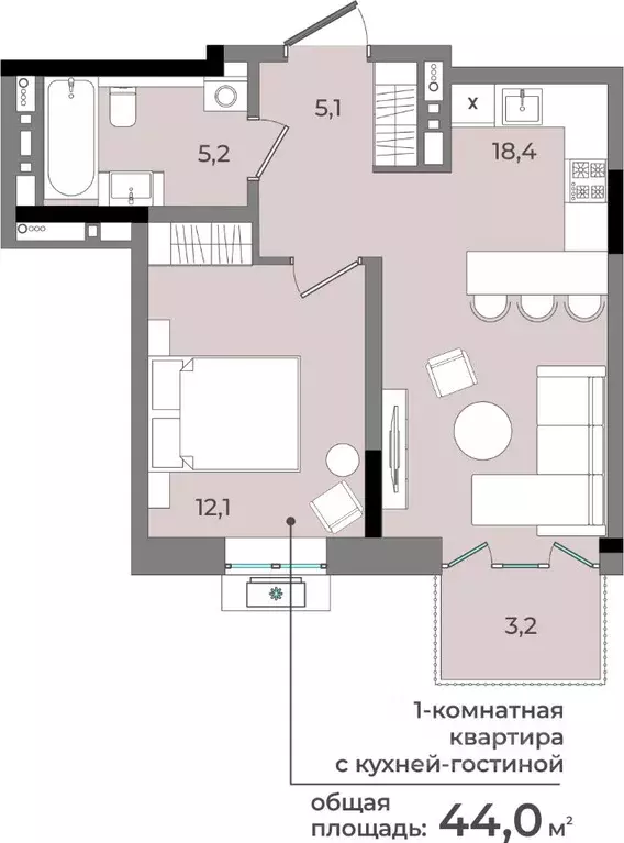 1-к кв. Удмуртия, Ижевск ул. Имени В.С. Тарасова, 6 (44.0 м) - Фото 0