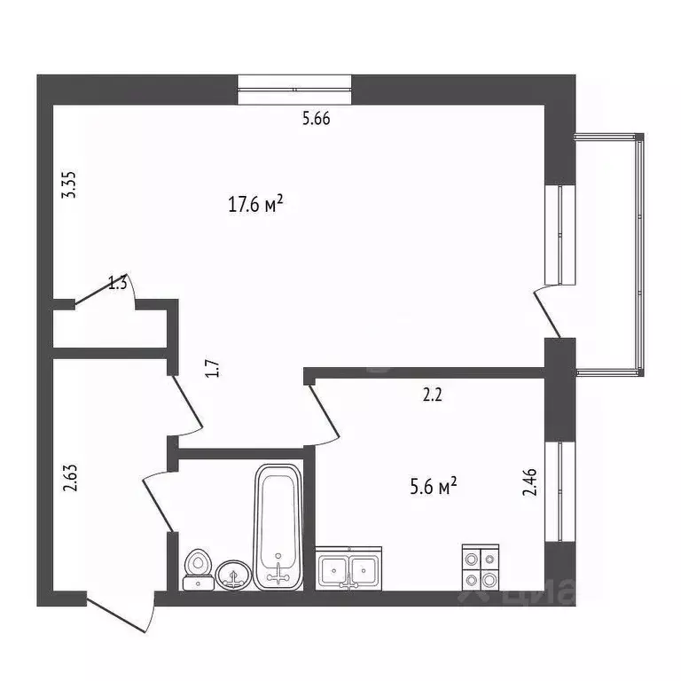 1-к кв. Орловская область, Орел Детский пер., 1 (30.1 м) - Фото 2