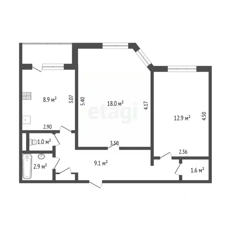 2-к кв. Ямало-Ненецкий АО, Новый Уренгой ул. Захаренкова, 2/6 (54.7 м) - Фото 1