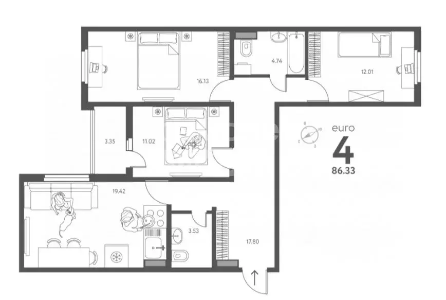 4-к кв. Липецкая область, Липецк Инстеп. Перова жилой комплекс (86.33 ... - Фото 1