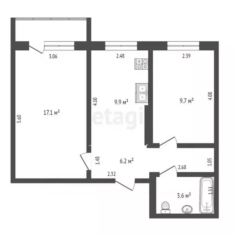 2-к кв. Саха (Якутия), Якутск ул. Федора Попова, 2 (46.5 м) - Фото 2