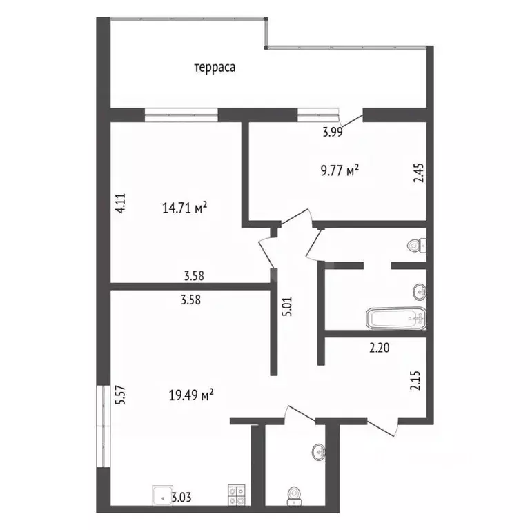 2-к кв. Тюменская область, Тюмень ул. Ю.-Р.Г. Эрвье, 30к4 (59.6 м) - Фото 2