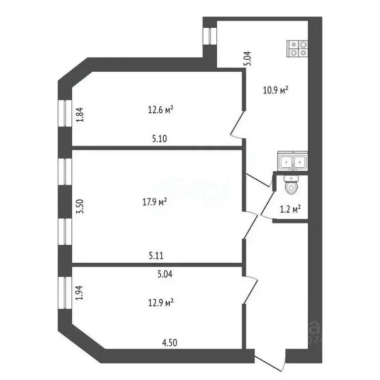 3-к кв. Санкт-Петербург ул. Лизы Чайкиной, 18 (65.0 м) - Фото 0