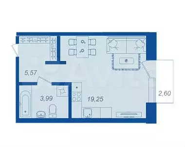 Квартира-студия, 29,6 м, 2/17 эт. - Фото 1