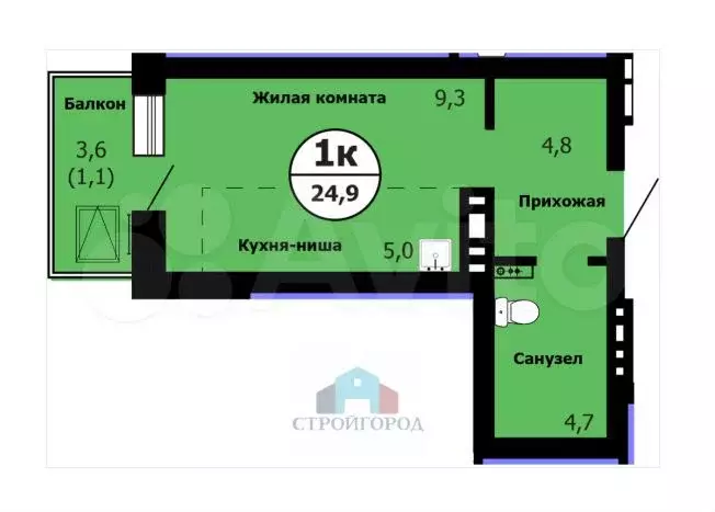 Квартира-студия, 25,6 м, 16/26 эт. - Фото 0