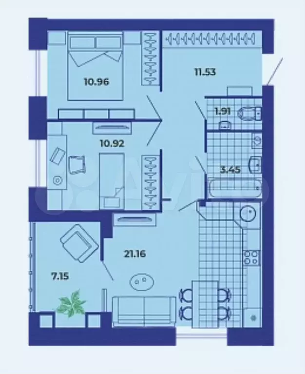 2-к. квартира, 67,1 м, 5/9 эт. - Фото 0