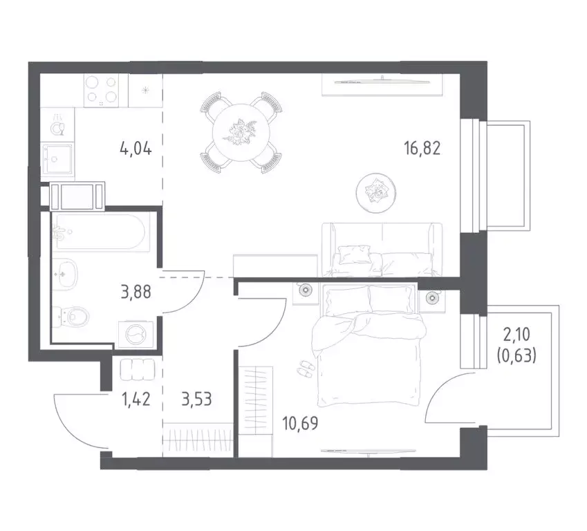 1-комнатная квартира: посёлок городского типа Мирный, ЖК Томилино ... - Фото 1