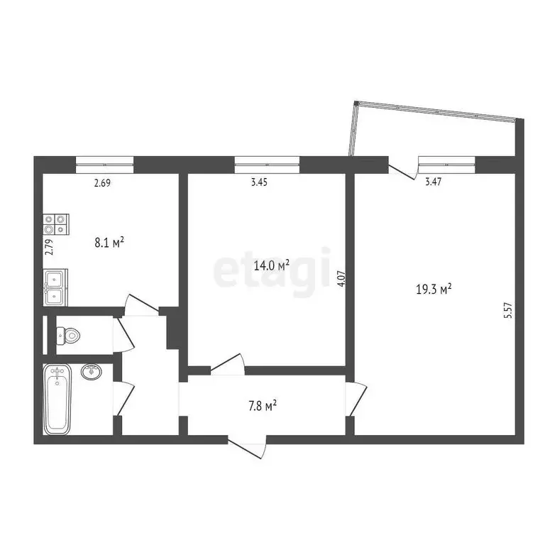 2-комнатная квартира: Астрахань, Дальняя улица, 3 (55 м) - Фото 0