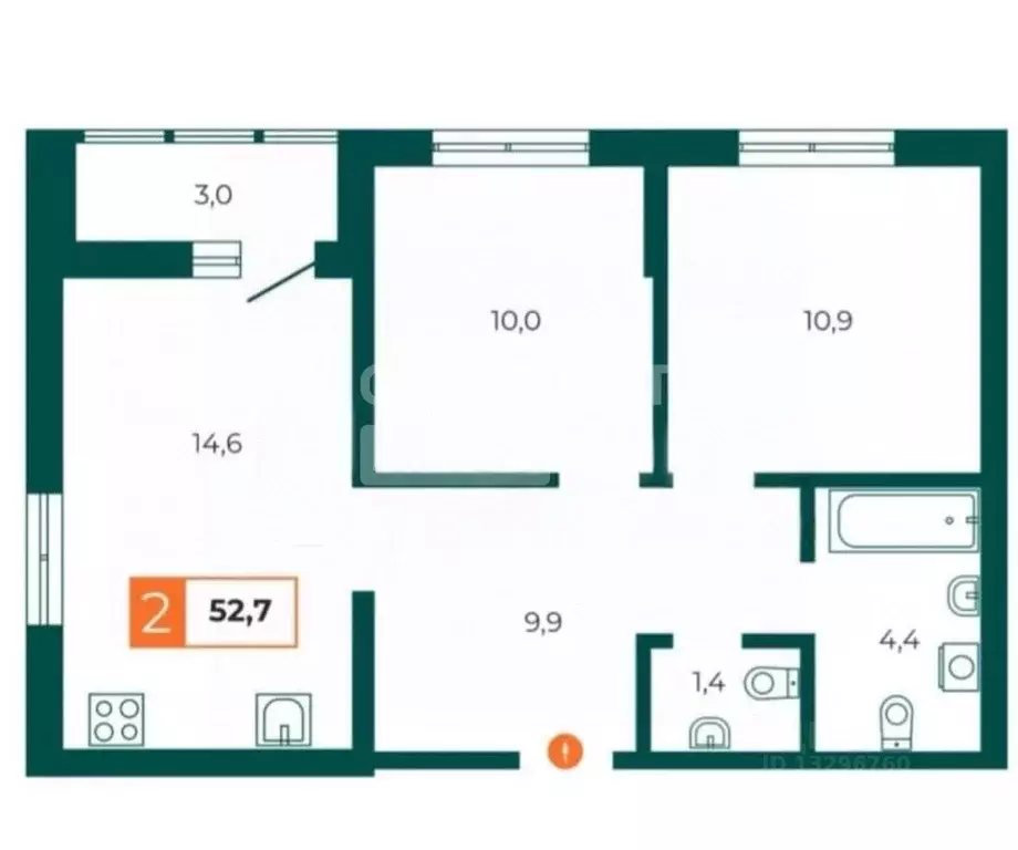 2-к кв. Свердловская область, Екатеринбург ул. Отрадная, 1Ак1 (52.2 м) - Фото 2