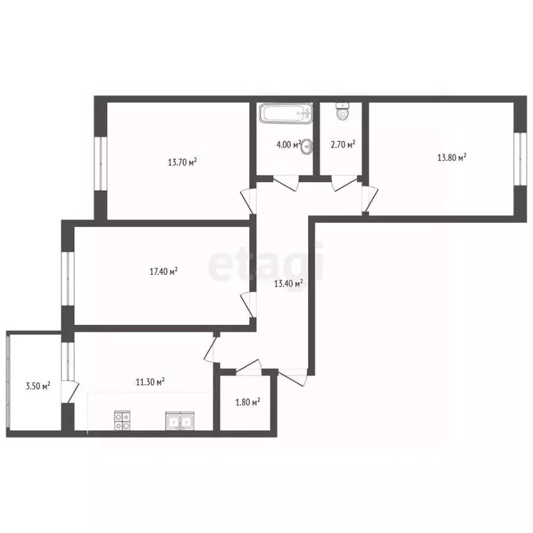 3-к кв. Чувашия, Чебоксары ул. Чернышевского, 25 (78.1 м) - Фото 2
