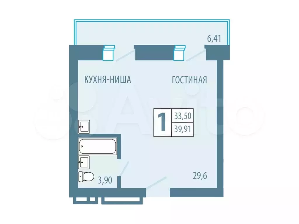 Квартира-студия, 39,9 м, 4/5 эт. - Фото 0