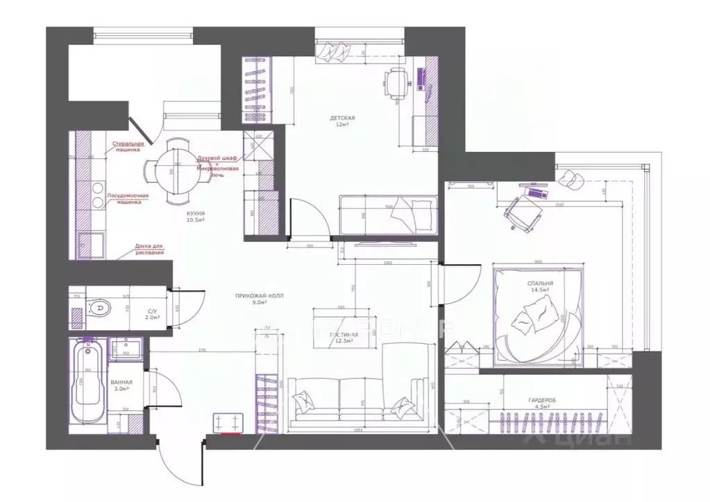 3-к кв. Санкт-Петербург Ушаковская наб., 1к3 (70.0 м) - Фото 2