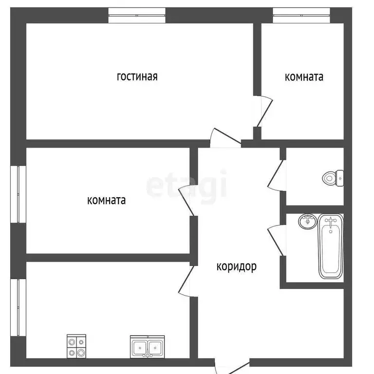 Квартира, 3 комнаты, 54.5 м - Фото 1