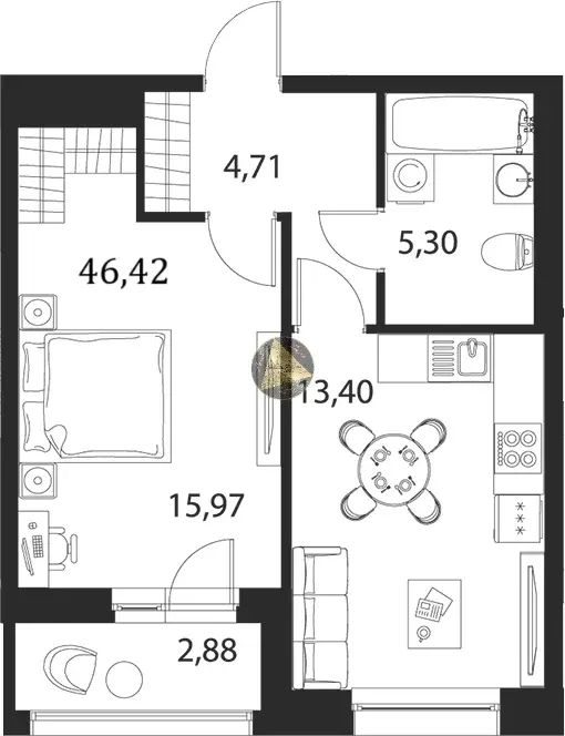 Продаётся 1-к квартира, 46.4 м - Фото 1
