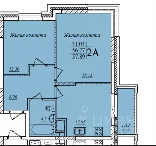 2-к кв. Татарстан, Казань ул. Мансура Хасанова, 13 (57.89 м) - Фото 0