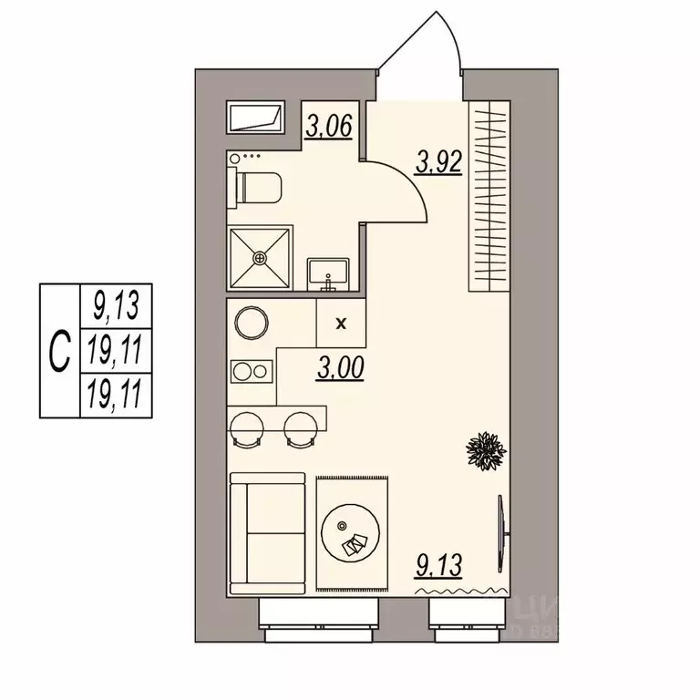 Студия Волгоградская область, Волгоград ул. Расула Гамзатова (19.11 м) - Фото 1