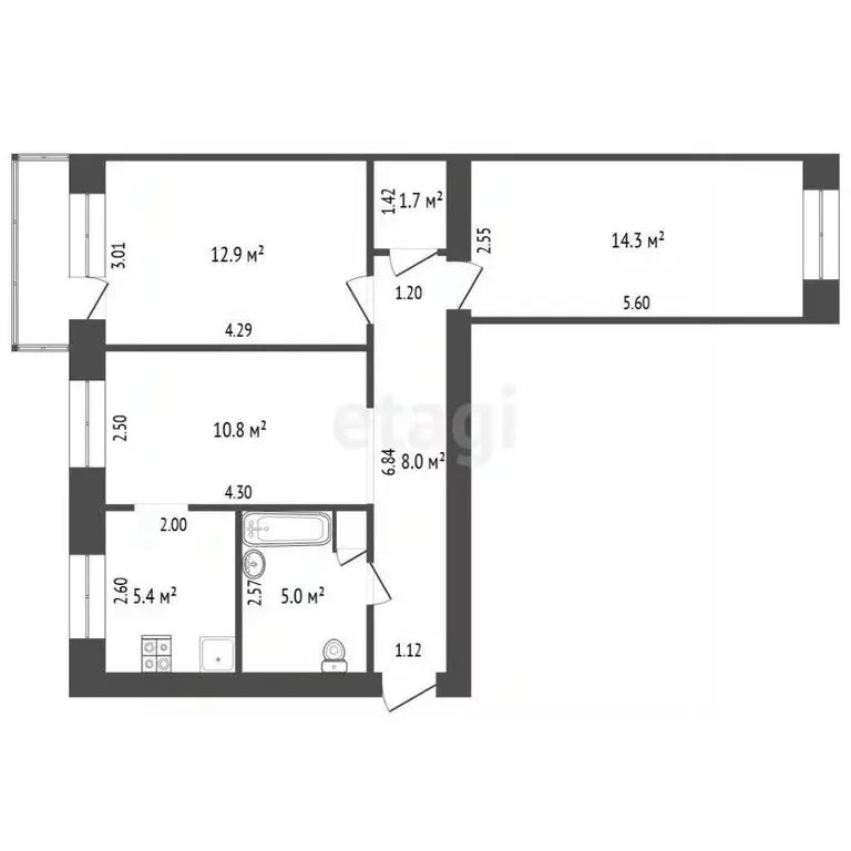 3-к кв. Алтайский край, Барнаул ул. Матросова, 7А (58.5 м) - Фото 2