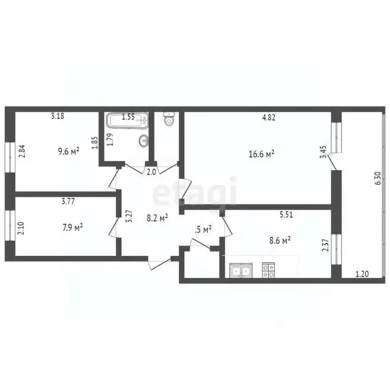 3-к кв. Ямало-Ненецкий АО, Ноябрьск Сибирская ул., 200 (55.0 м) - Фото 1