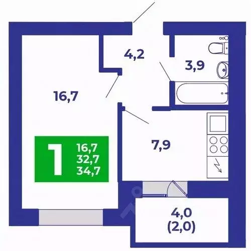 1-к кв. Башкортостан, Стерлитамакский район, Отрадовский сельсовет, с. ... - Фото 1