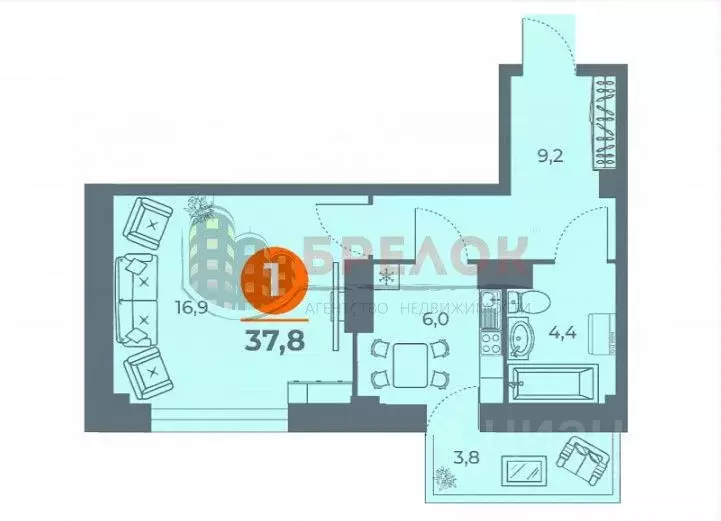 1-к кв. Ростовская область, Ростов-на-Дону просп. 40-летия Победы, ... - Фото 2
