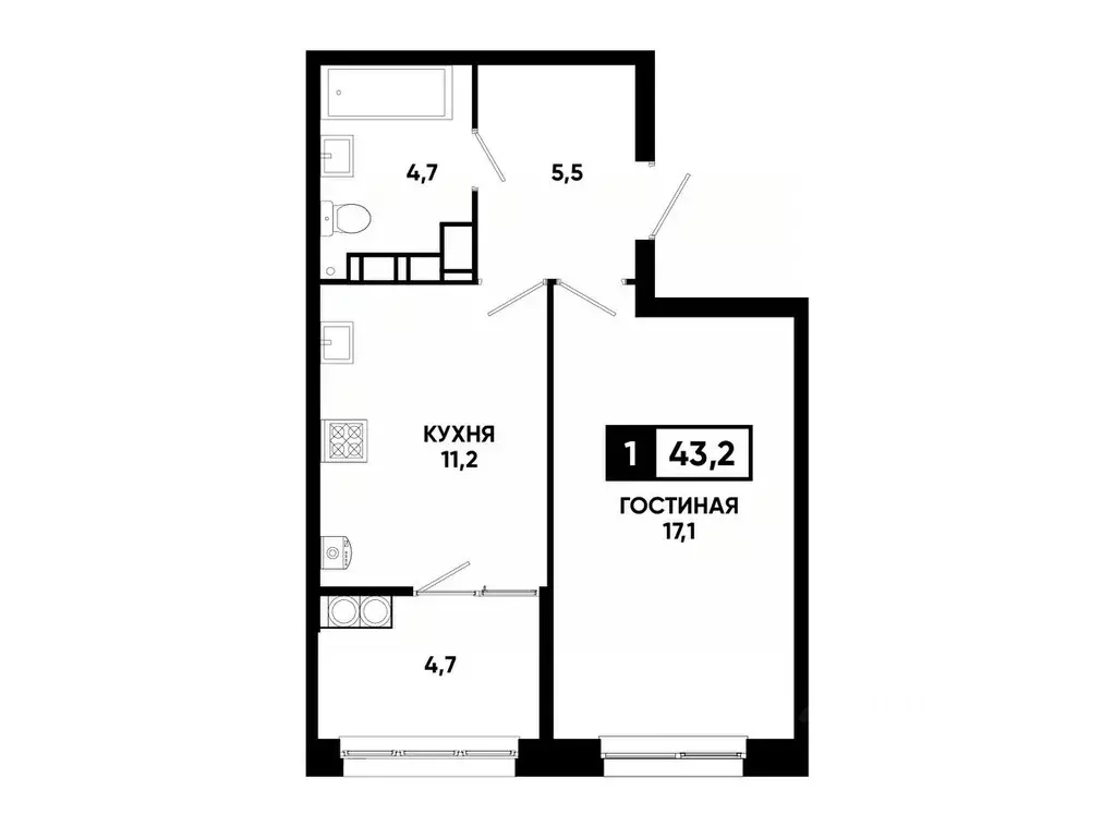 1-к кв. Ставропольский край, Ставрополь ул. Андрея Голуба, 12к8 (43.2 ... - Фото 0
