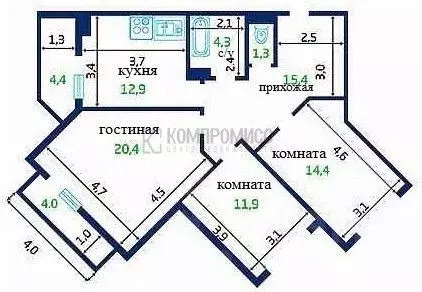 3-к кв. Краснодарский край, Краснодар ул. Имени 40-летия Победы (84.0 ... - Фото 1