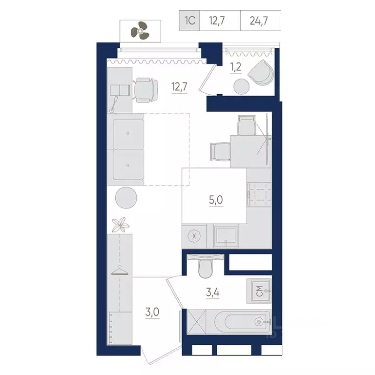 1-к кв. Башкортостан, Уфа ул. Евгения Столярова, 13 (24.7 м) - Фото 1