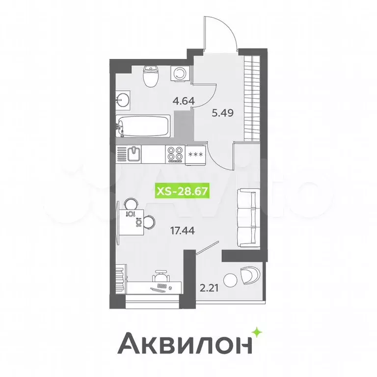 Квартира-студия, 28,7 м, 3/13 эт. - Фото 0