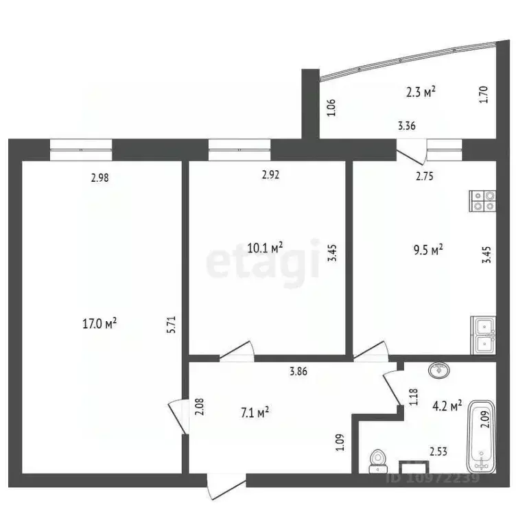 2-к кв. Башкортостан, Стерлитамак ул. Богдана Хмельницкого, 38 (47.9 ... - Фото 1